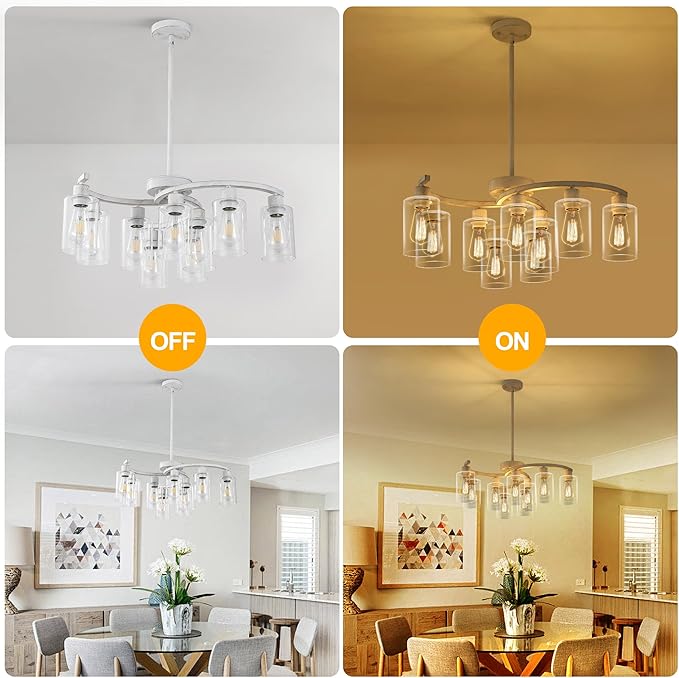 9-Light Antique White Chandelier with Clear Glass Shade, French Country Chandeliers for Dining Room, Adjustable Height Hanging Chandelier for Kitchen Island Living Room Foyer Bedroom-CasaMuseHome