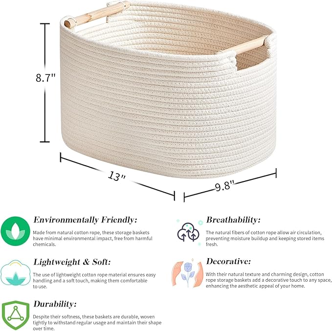 3 Pack Storage Basket for Cabinet and Toy Organization - 13"x9.8"x8.7" Baskets for Storage - Baby Toy Bin - Toy Storage Organizer - Ideal for Empty Gift Baskets to Fill-White-CasaMuseHome