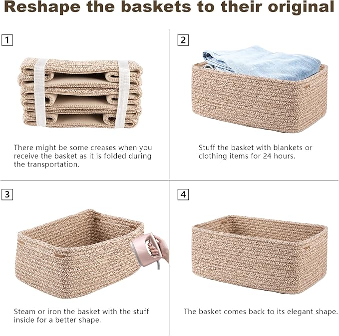 3 Pack Small Storage Baskets for Organizing, Cute Woven Decorative Gift Baskets for Shelves, Mini Closet Organizer Bins with Handles, 11.81''Lx7.87''Wx4.72''H-Brown-CasaMuseHome