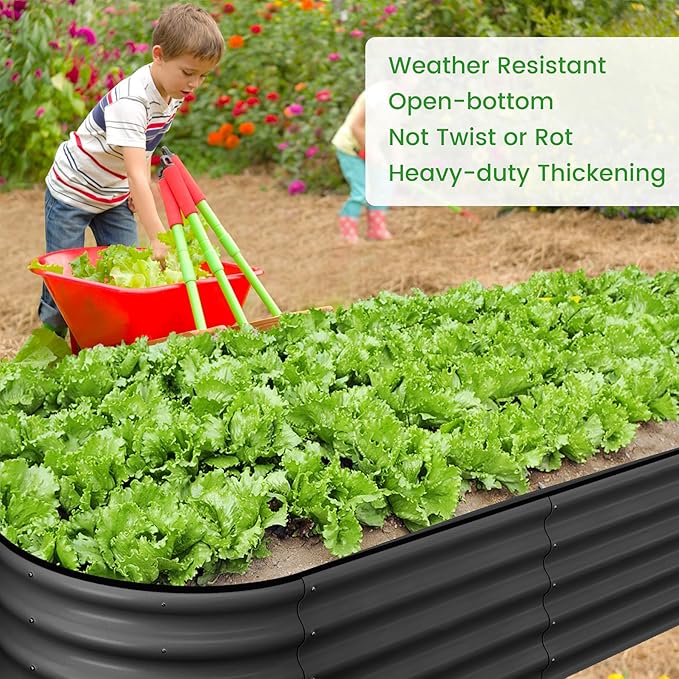 2 Pcs 4.5x2x1.5ft Oval Raised Garden Bed,Galvanized Raised Beds,Open-Ended Base Metal Raised Planter Beds,Garden Bed Outdoor,Planter Raised Boxes for Vegetables, Flowers,Tool-Free Asse,Gray-CasaMuseHome