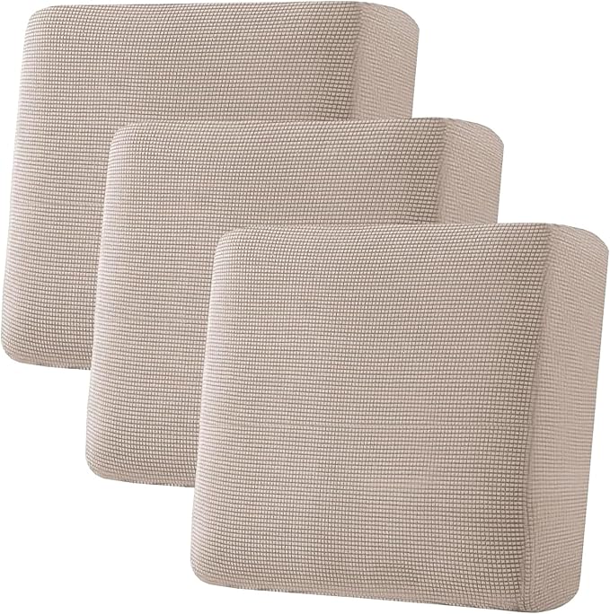 H.VERSAILTEX Super Stretch Individual Seat Cushion Covers Sofa Covers Couch Cushion Cover Slipcover Sets Thick Jacquard Textured Twill Fabric (3 Piece XL Sofa Cushion Covers, Sand)-CasaMuseHome