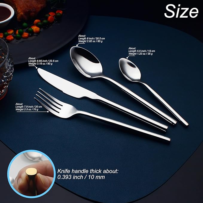 24 Piece Silverware Set For 6 Heavy duty 18/10 Stainless Steel Flatware Set Modern Design Knife/Fork/Spoon Mirror Polished Dishwasher Safe Cutlery Set with Gifts-CasaMuseHome
