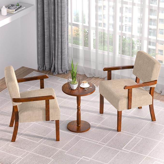 Accent Chair Set of 2 with Table, Living Room Chairs with Soft Seat and Armrests for Living Room Bedroom Reading Room Waiting Room (Beige) (AC01)-CasaMuseHome