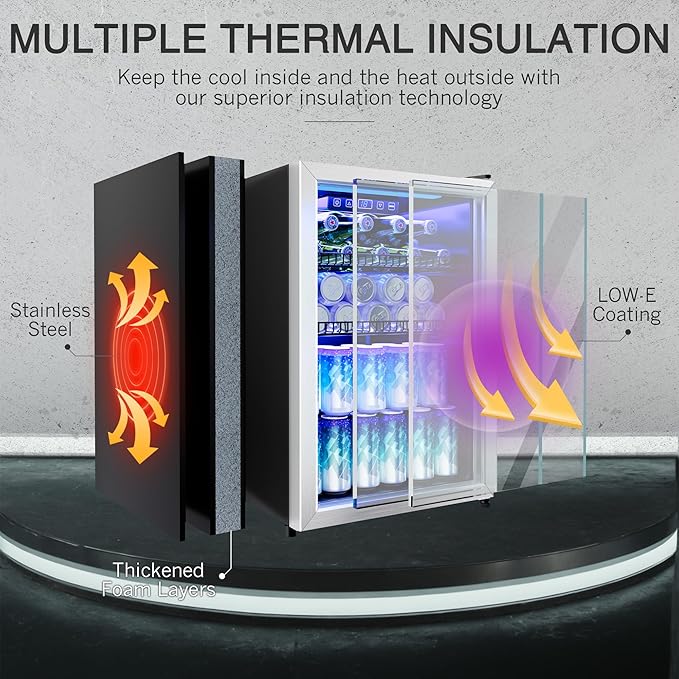 2.5 Cu.Ft Beverage Fridge, Mini Fridge With Glass Door, Beverage Cooler Refrigerator, Wine Drink Beer Cooler, Adjustable Shelves & Digital Temperature Display, 22 Bottle 95 Can-CasaMuseHome