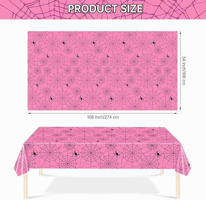 2 Pcs Halloween Tablecloth - Plastic Halloweens Spider Webs Table Cloth, Pink Disposable Rectangle Spiderweb Table Cover for Halloween Party Decorations Supplies Favors Tables Decor, 108 x 54 Inch-CasaMuseHome