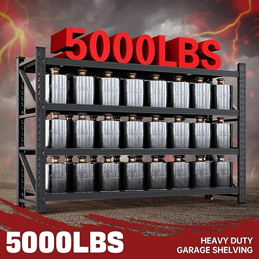 5000LBS Storage Shelves,71" W Garage Shelving Heavy Duty Metal Adjustable Garage Shelves, Shelving Units Industrial Shelving for Warehouse,71" W x 24" D x 69" H,Black-CasaMuseHome