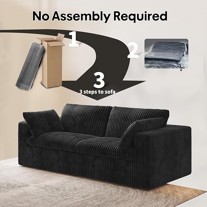 78.74" LoveSeat Cloud Sofa,Modular Sectional Couch,Modern Deep Seat Upholstered Couches with Plush Corduroy Fabric for Living Room Furniture,Bedroom and Apartment,No Assembly Required,Black-CasaMuseHome