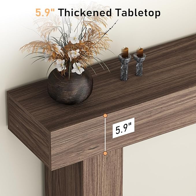 63 Inch Long Console Table for Entryway, Farmhouse Wood Rectangular Sofa Table Behind Couch Table, Narrow Entryway Table for Living Room, Entrance, Hallway, Foyer, Easy Assembly (Brown)-CasaMuseHome