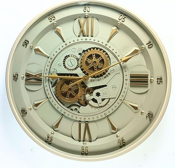 24'' Inch Real Moving Gear Wall Clock Ireland Line (Brass Light, 24 inches (59 cm))-CasaMuseHome