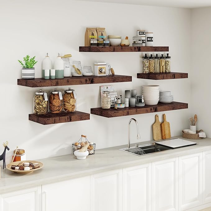 12" Deep Rustic Brown Floating Shelves,Over Toilet Long Wall Mounted Modern Farmhouse 36 inches,Wall Shelves with Invisible Brackets for Bedroom, Bathroom, Living Room, Kitchen, Set of 1-CasaMuseHome