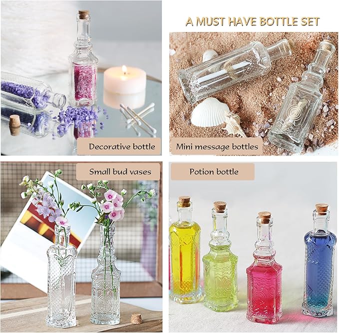 24 pcs Small Mini Clear Vintage Glass Bottles with Corks, Small Bud Vases, Decorative, Potion Bottles, 1.6oz for Party Wedding DIY Decoration/ Sand Art Bottles/Spell Jars/Message In a Bottle Kit-CasaMuseHome