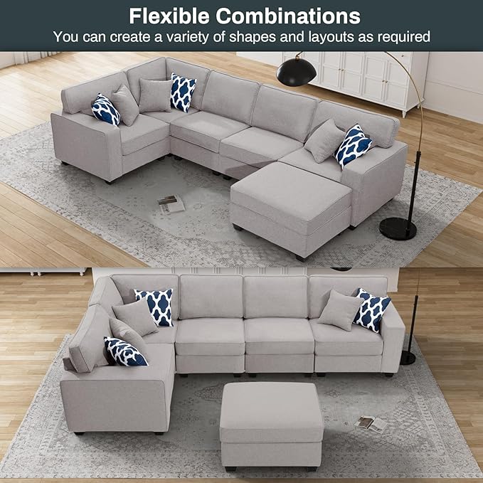 L Lengend Vansen Modular Sectional Sofa U Shaped Couch with Ottoman Modern Reversible Corner Sectional Couch for Living Room (Light Grey, U Shaped Sofa-1)-CasaMuseHome
