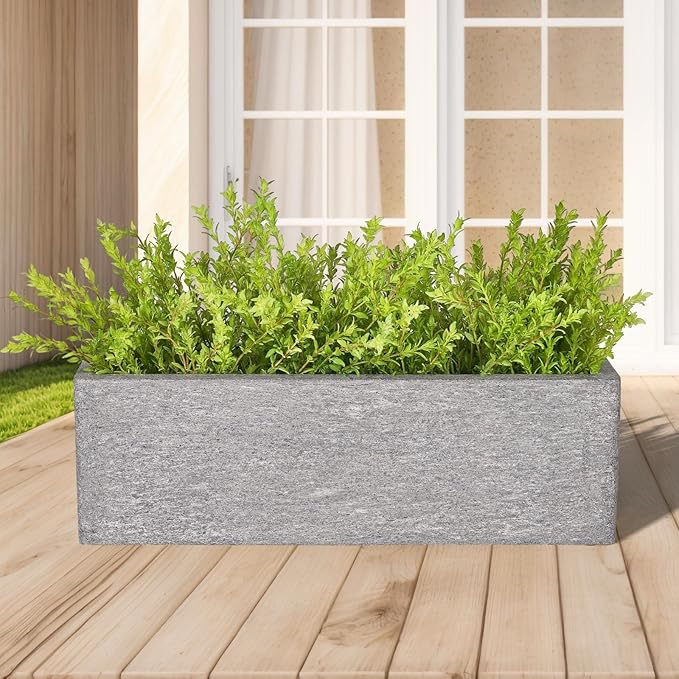 24 Inch Rectangular Concrete Planter,Durable All-Weather Use with Drainage Holes,Large Rectangular Planter for Outdoor Indoor Plants-CasaMuseHome