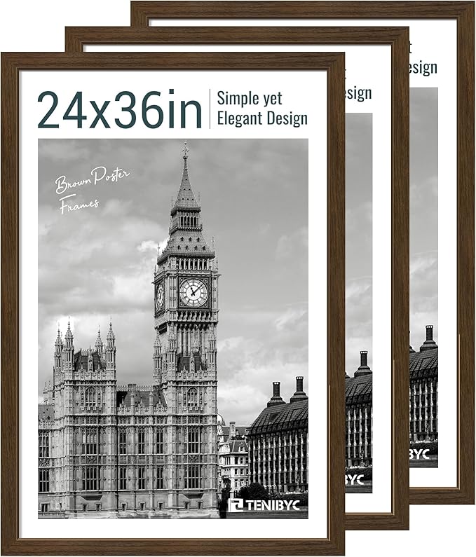 24x36 Poster Frame 3 Pack - Brown Woodgrain, Wood Picture Frame, Wall Gallery Frame - Wall Hanging-CasaMuseHome