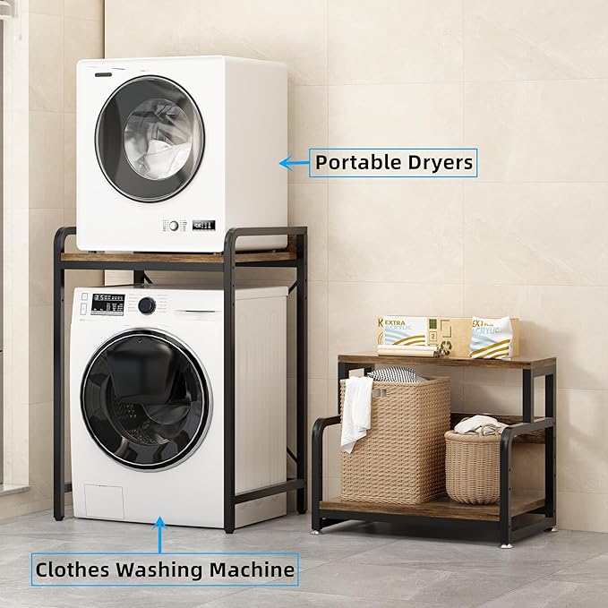 3-Tier Bathroom Room Shelf Washing Machine Storage Utility Rack Over The Toilet Washer Dryer Storage Bathroom Organizer Rack Space Saving Shelving Units Clothes Dryers Shelf-CasaMuseHome