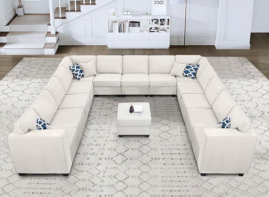 L Lengend Vansen Modular Sectional Sofa U Shaped Couch with Ottoman Modern Reversible Corner Sectional Couch for Living Room (Cream, U Shaped Sofa-6)-CasaMuseHome