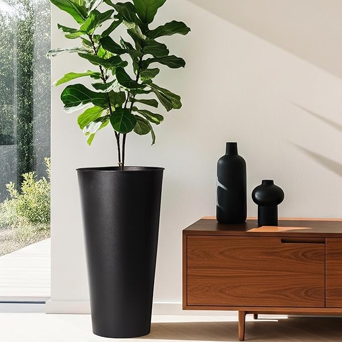 2-Pack 28" Tall Metal Planters - Heavy-Duty Round Flower Pots with Built-in Drainage + Rustic Industrial Finish, All-Climate Deck & Patio Ready Indoor/Outdoor Multi-Scene Garden Vessels-CasaMuseHome