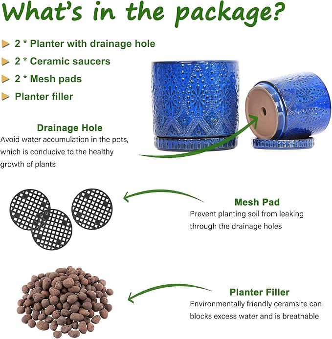 8 Inch + 6 Inch Indoor Plant Pot with Drainage Holes and Saucers, Ceramic Planter for Plants Succulent Orchid Flower Pots-CasaMuseHome