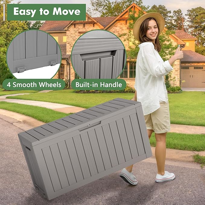 72 Gallon Deck Box Lockable Resin Outdoor Storage Box waterproof Outdoor Container for Patio Furniture Cushions, Pillow-CasaMuseHome