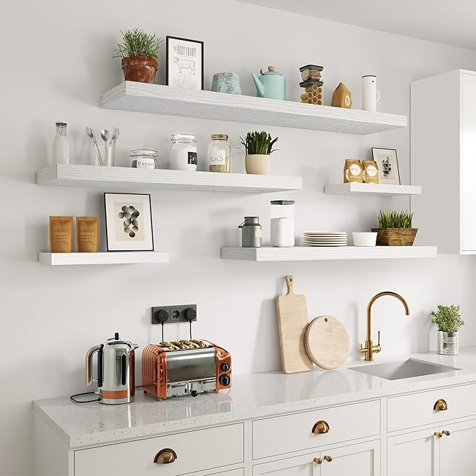 10 inch Deep Wall Shelves 36 inche Long, 1.8 Thick Single Floating Shelf Wall Mounted, Heavy Duty 70 lbs Shelves for Bedroom, Books, Living Room, Kitchen, Office Modern Farmhouse Decor, White-CasaMuseHome