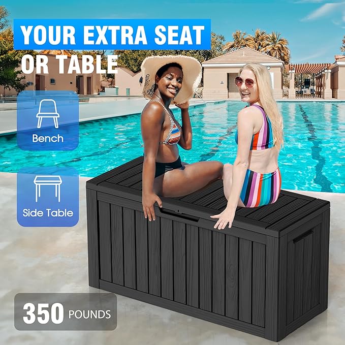 80 Gallon Deck Box Large Outdoor Storage for Patio Furniture,Outdoor Cushions,Garden Tools and Pool Supplies,Waterproof,Resin,Lockable(Black) (Black, 80 Gallon)-CasaMuseHome