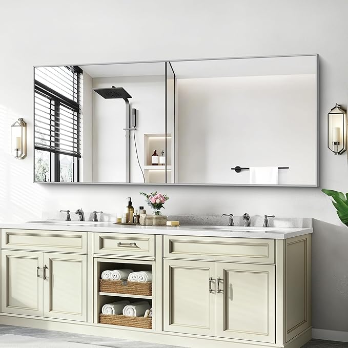 36x72inch Bathroom Mirror, Silver Rectangle Mirror with Thin Metal Frame, Large Rectangular Wall Mirrors for Bathroom, Living Roomm, Hair Salon, Big Farmehouse Mirror Hang Horizontal/Vertical-CasaMuseHome