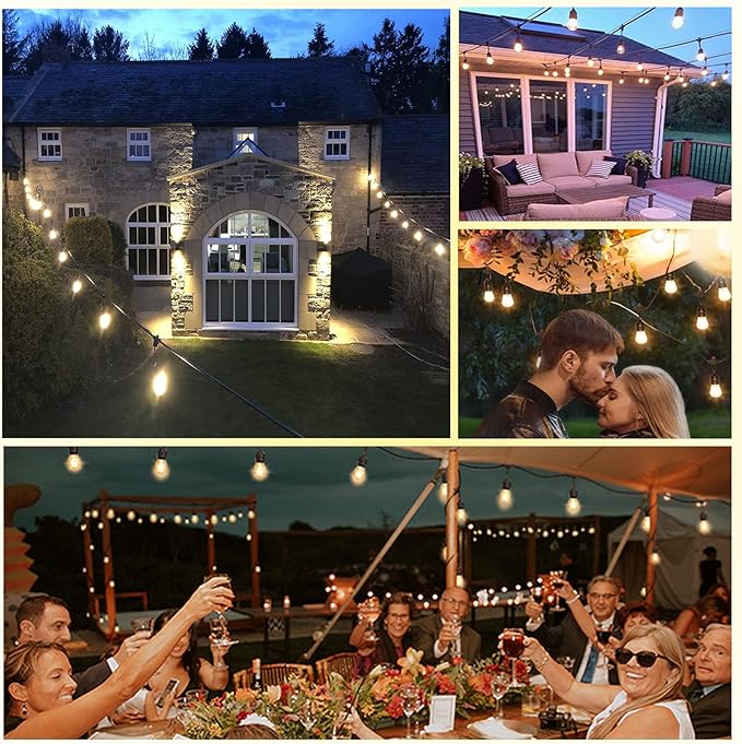 190FT Remote Controlled Outdoor String Lights Patio String Lights for Outside, 60+3 Shatterproof S14 Warm Lights String Outdoor for Bistro Café Gazebo Backyard, Linkable, 2 Pack-CasaMuseHome