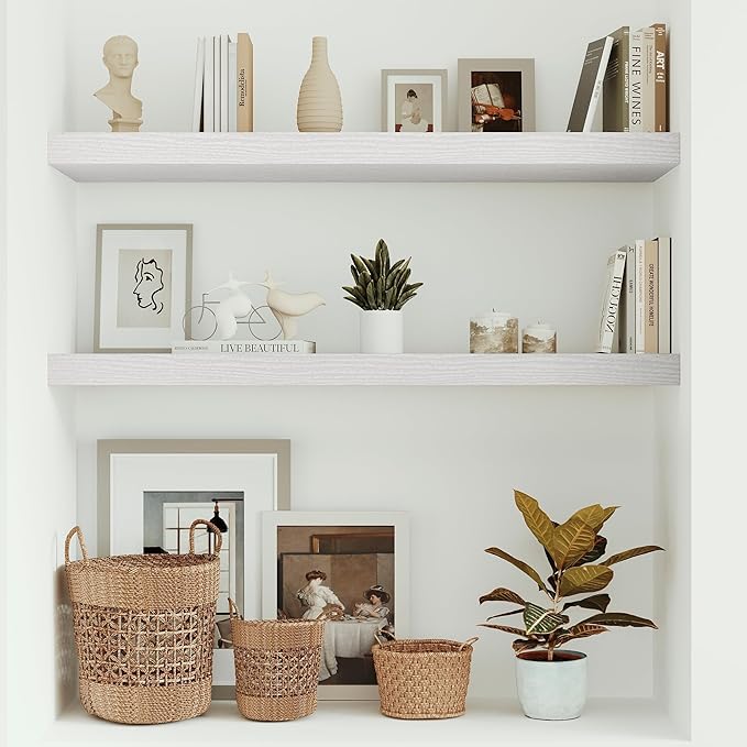10 inches Deep Floating Shelves 36 inch Long, Wall Shelves Heavy Duty 70 lbs for Bedroom, Bathroom, Living Room, Kitchen, Office, Modern Shelf Home Decor with Invisible Bracket, White-CasaMuseHome