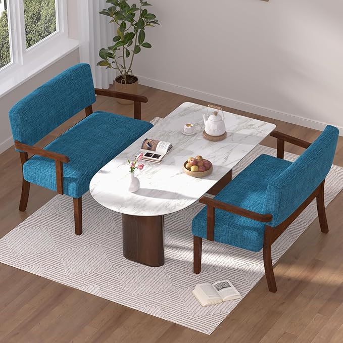 Accent Chair 2 Seat, Arm Chairs with Soft Seat and Armrests for Living Room, Love seat for Dining, Reading, and Waiting Rooms (Blue)-CasaMuseHome