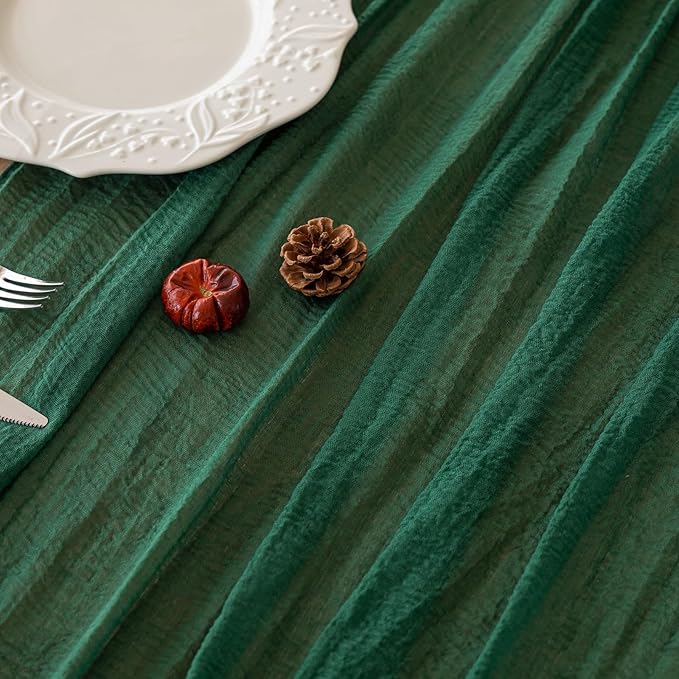 6pcs Emerald Green Cheesecloth Table Runner Gauze 120 Inch 10 FT Rustic Boho Cheese Cloth Runner for Wedding Baby Shower Bridal Shower Birthday Party Long Sheer Home Decorations-CasaMuseHome