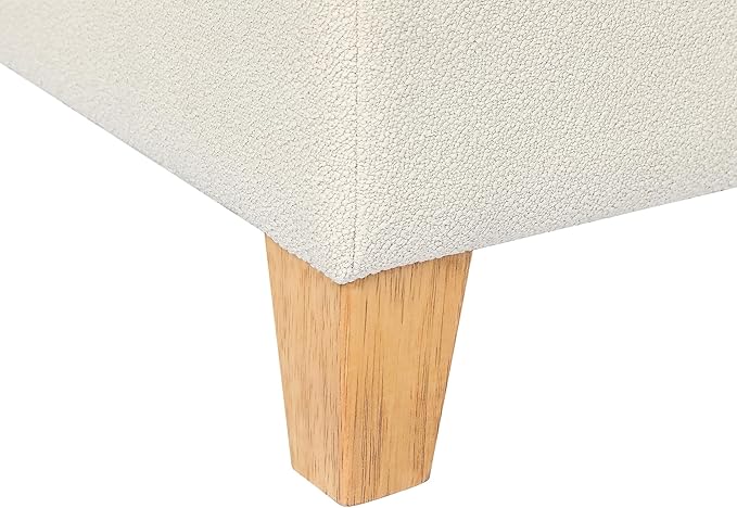 Adeco 17.5" Square Fabric Ottoman with Storage - Upholstered Cotton Linen Foot Rest - Flip Top Footstool with Sturdy Wood Legs, Small Cube Coffee Table Extra Seat for Living Room, Bedroom, White-CasaMuseHome