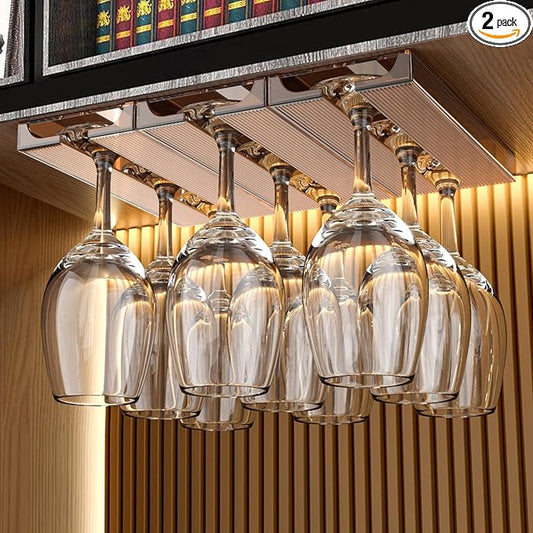 2 Pcs Wine Glass Holder,Stemware Rack Punch-free Hanging Under Cabinet for Bar,Kitchen and Restaurant (Brown)-CasaMuseHome
