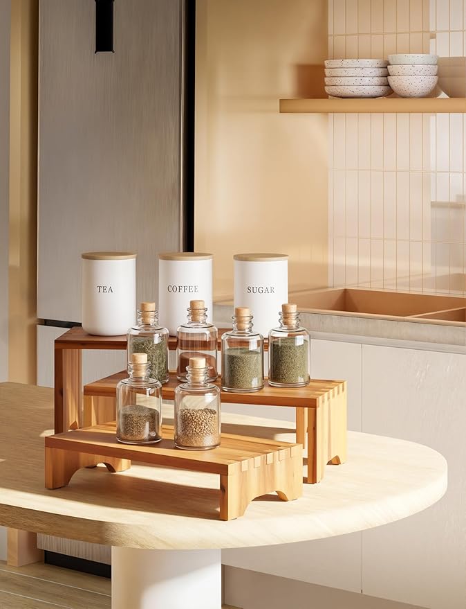 Acacia Wood Risers Display Stands Set of 3 - Wooden 3 Tier Cupcake Stand - 3 Tiered Riser for Vendors - Decorative Display Risers for Food Desserts Stand, Perfume, Funko POP at Party Wedding-CasaMuseHome