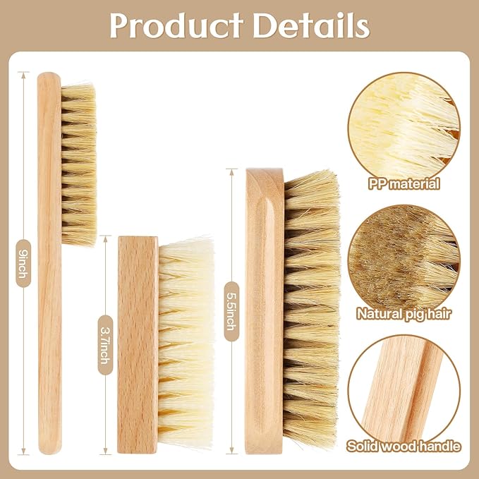 3 Pcs Wood Laundry Stain Brush Stain Remover Brushes with Boar Bristle Small Stain Brush for Clothes for Scrubbing Stains from Furniture Fabric Leather(3 Pcs F)-CasaMuseHome