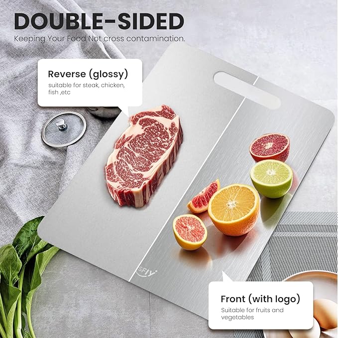 2 Pack Titanium Cutting Board - 100% Pure Titanium Cutting Boards For Kitche,Easy to clean, Double-sided food-grade Cutting Board For Meats, Fruits And Vegetables (18 * 12)-CasaMuseHome