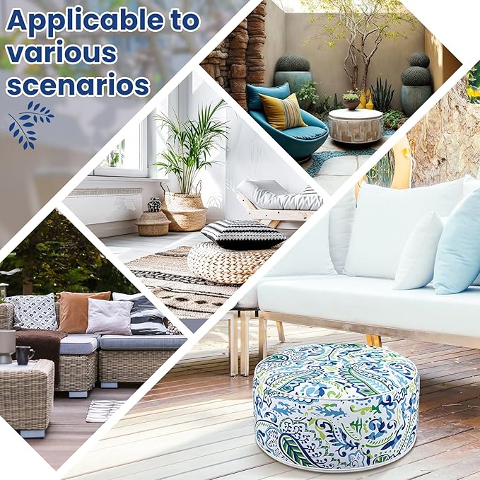 2 Pack Outdoor Inflatable Ottoman Waterproof Inflatable Pouf Foot Rest with Handle D21 x H9 Portable Outdoor Foot Rest for Patio Garden Camping or Home-CasaMuseHome