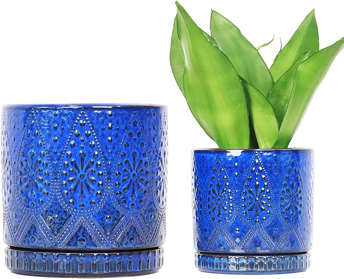 8 Inch + 6 Inch Indoor Plant Pot with Drainage Holes and Saucers, Ceramic Planter for Plants Succulent Orchid Flower Pots-CasaMuseHome