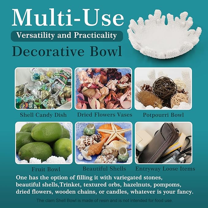 Accessoryway White Coral Textured Decorative Bowl,9.45" Medium Resin Decorative Centerpiece Bowl for Coastal Beach theme house table centerpiece decorations & Nautical decorations for coffee table-CasaMuseHome