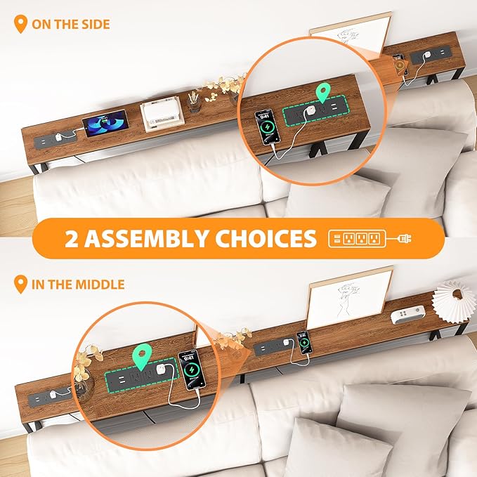 80.7'' Narrow Sofa Table with 2 Power Outlets (6 AC Outlets & 4 USB Ports), Thin Console Tables Narrow Long, Behind Couch Table Skinny for Entryway, Living Room, Hallway, Foyer, Rustic Brown-CasaMuseHome