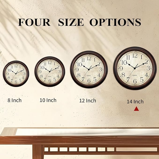14 Inch Wall Clocks Battery Operated Silent Non-Ticking Analog Wall Clock Vintage Retro Rustic Style Decorative for Living Room Kitchen Home Office(Bronze)-CasaMuseHome