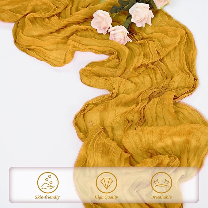 6 Pack Mustard 10FT Cheesecloth Table Runner Rustic Gauze Fabric Cheese Cloth Table Runner for Wedding Bridal Baby Shower Table Decor Boho Sheer Birthday Party Table Decorations 20 x 120 Inch Long-CasaMuseHome