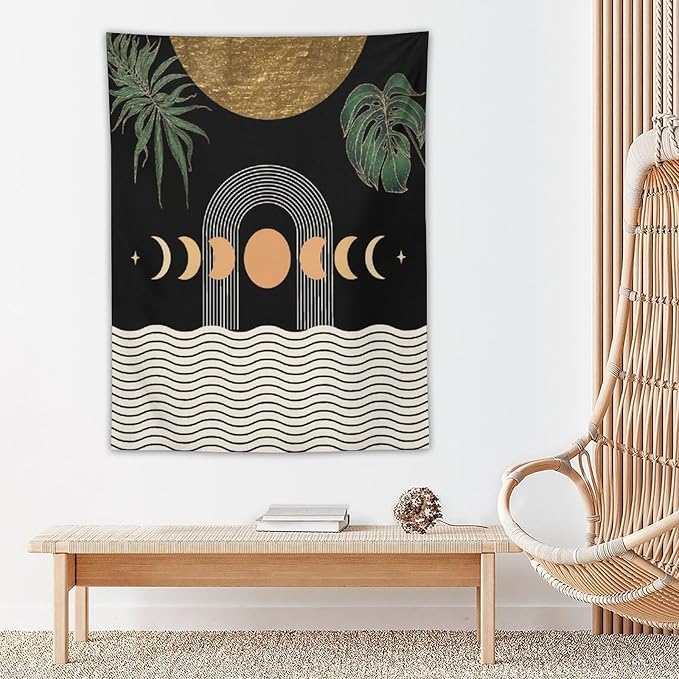 Abstract Boho Tapestry, Mid Century Tropical Tree Leaves Modern Geometric Arch Bohemian Botanical Tapestry, Home Aesthetic Wall Hanging Art Decor for Living Room Bedroom Dormitory 30x40 Inch-CasaMuseHome
