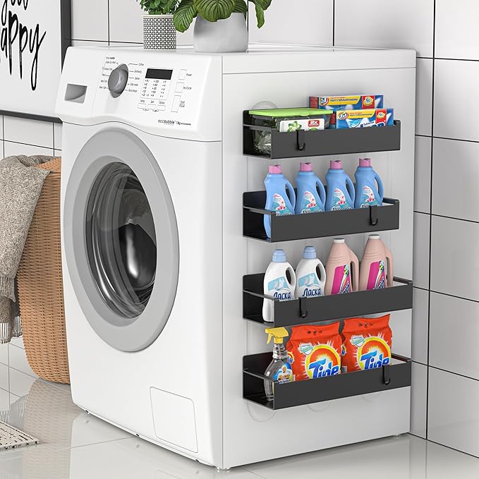 4 Pack Magnetic Spice Rack Organizer for Refrigerator and Oven, Black Fridge Organizers and Storage for Kitchen-CasaMuseHome