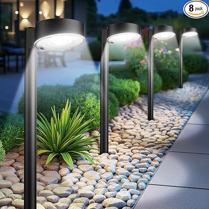 8 Pack Solar Pathway Lights Outdoor, 12 Brighter LED Solar Lights Outdoor Waterproof, Up to 12 Hrs Modern Path Light for Yard Garden Walkway Driveway Lawn, Cool White-CasaMuseHome