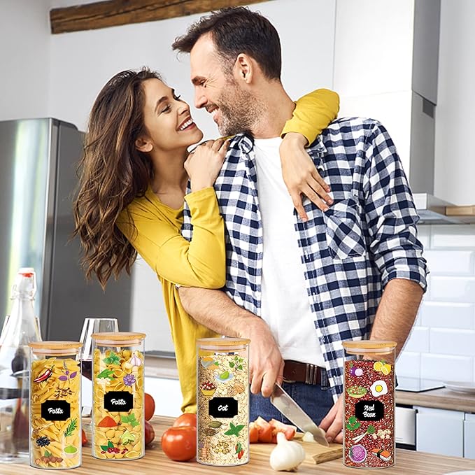 32 oz 8 Pcs Glass Jars with Bamboo Lids, Stackable Clear Food Storage Jars, Airtight Kichen Glass Pantry Storage Containers with Lids for Rice, Candy, Sugar, Flour, Nuts, Cookie, Coffee Bean-CasaMuseHome