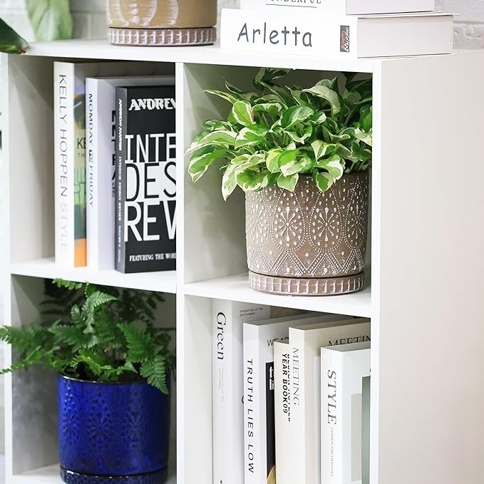 8 Inch + 6 Inch Plant Pot with Drainage Holes and Saucers, Indoor Ceramic Planter for Plants Succulent Orchid Flower Pots-CasaMuseHome