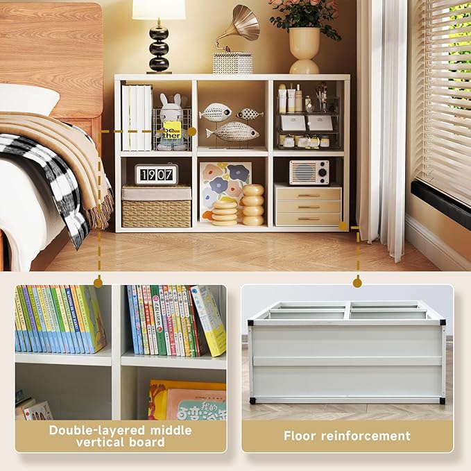 6 Cube Storage Organizer, Black Bookshelf with Storage, 2 Tier Storage Cubes,Freestanding Storage Organizer with Shelves for Living Room, Study-CasaMuseHome