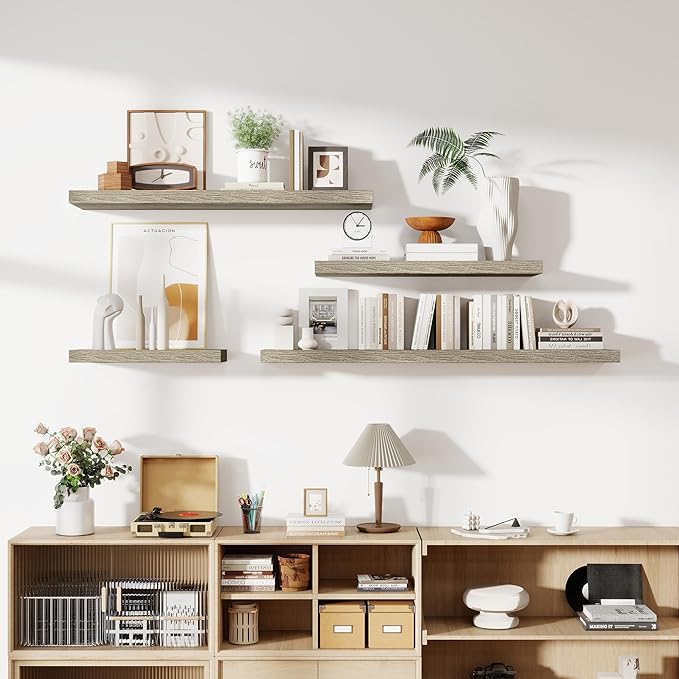 48 Inch Floating Shelves, 12 Inch Deep Floating Shelves for Wall, Floating Shelf with Invisible Brackets, 12 inch Deep Wall Shelves for Bathroom, Bedroom, Living Room, Vintage Gray Oak-CasaMuseHome