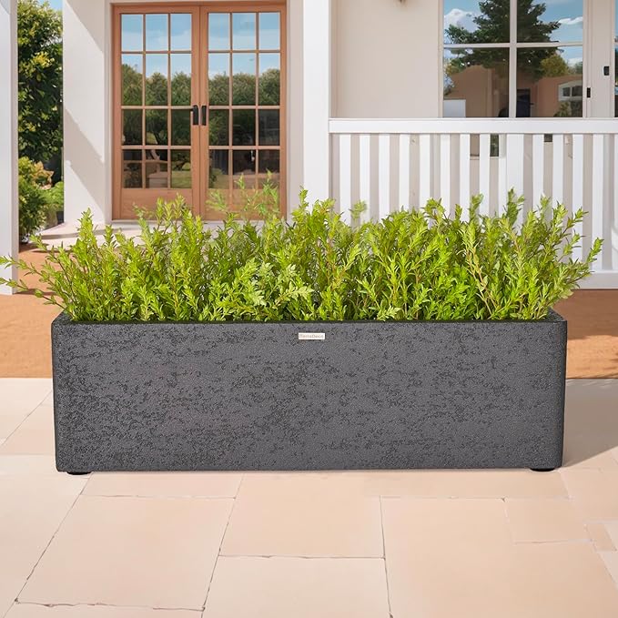 31 Inch Rectangular Concrete Planter,Durable All-Weather Use with Drainage Holes,Large Rectangular Planter for Outdoor Indoor Plants-CasaMuseHome