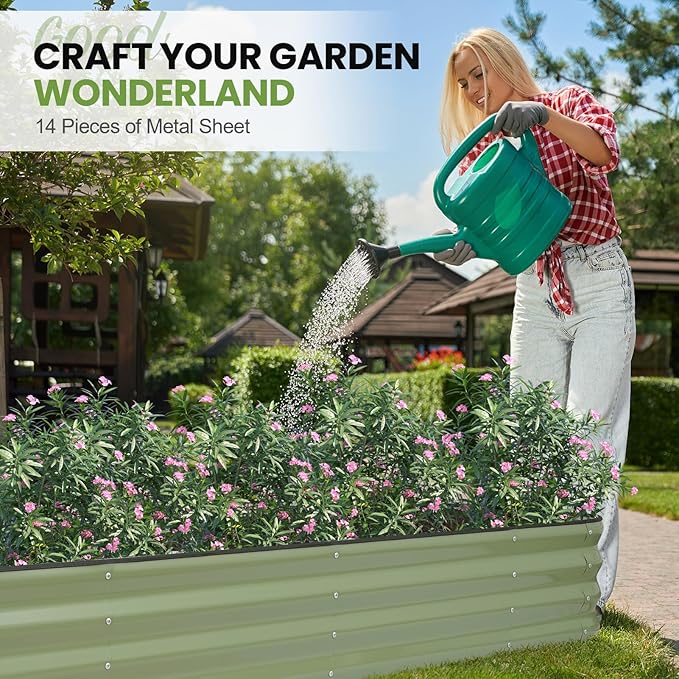 5-in-1 Adjustable Raised Garden Bed Kit | Galvanized Planter Boxes for Vegetables, Flowers | 12" Tall, Multiple Sizes (8x3x1ft, 9x2x1ft, 10x1x1ft, 6x5x1ft, 7x4x1ft) | Outdoor Metal Raised Bed, Green-CasaMuseHome